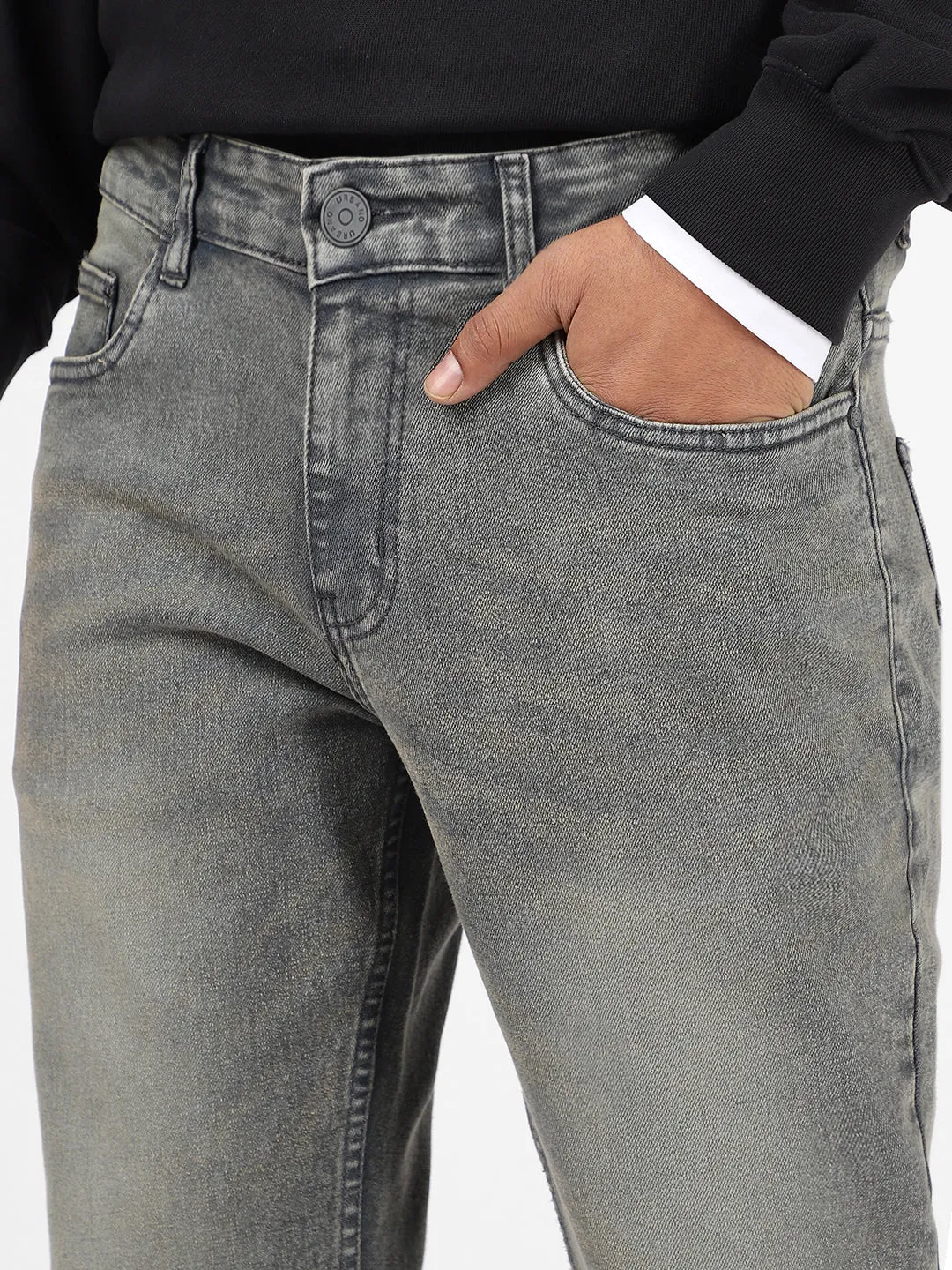 Men's Dark Grey Washed Bootcut Jeans Stretchable