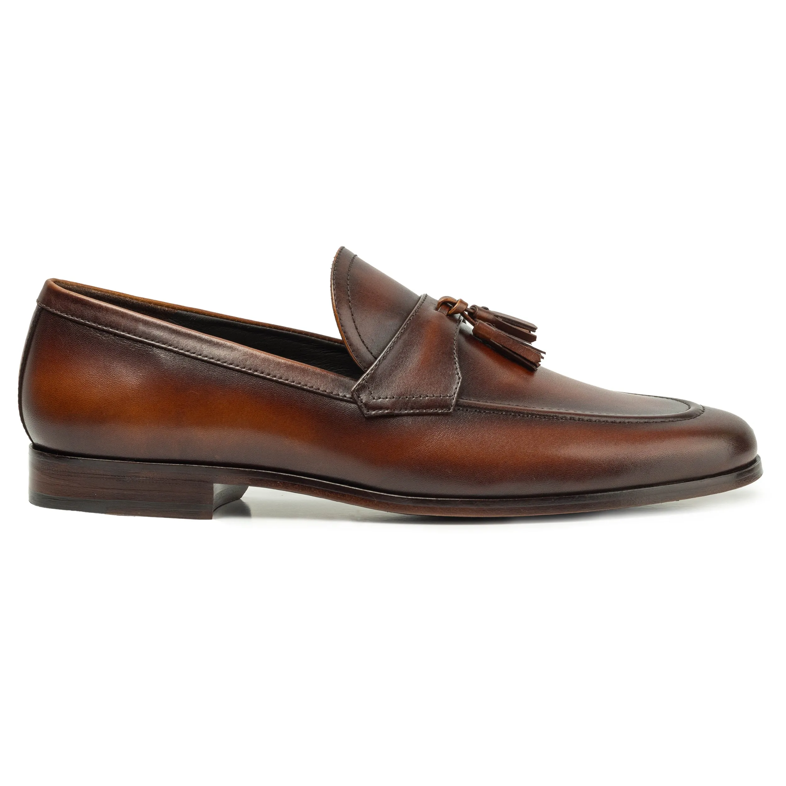 Men's Dark Tan Leather Tassel Slip-On Loafers