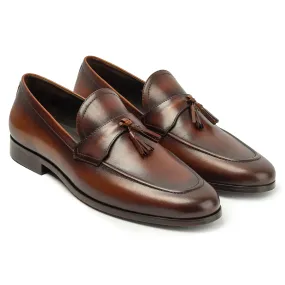 Men's Dark Tan Leather Tassel Slip-On Loafers