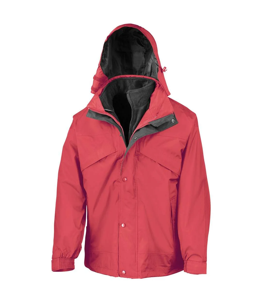 Mens fleece lined 3 in 1 waterproof jacket red/black Result