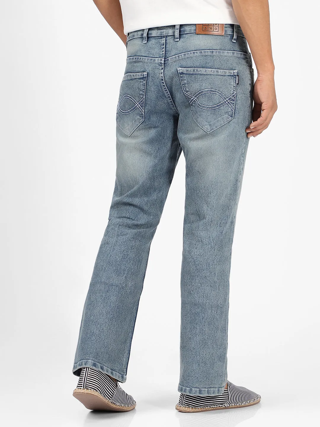 Men's Light Blue Washed Bootcut Jeans Stretchable