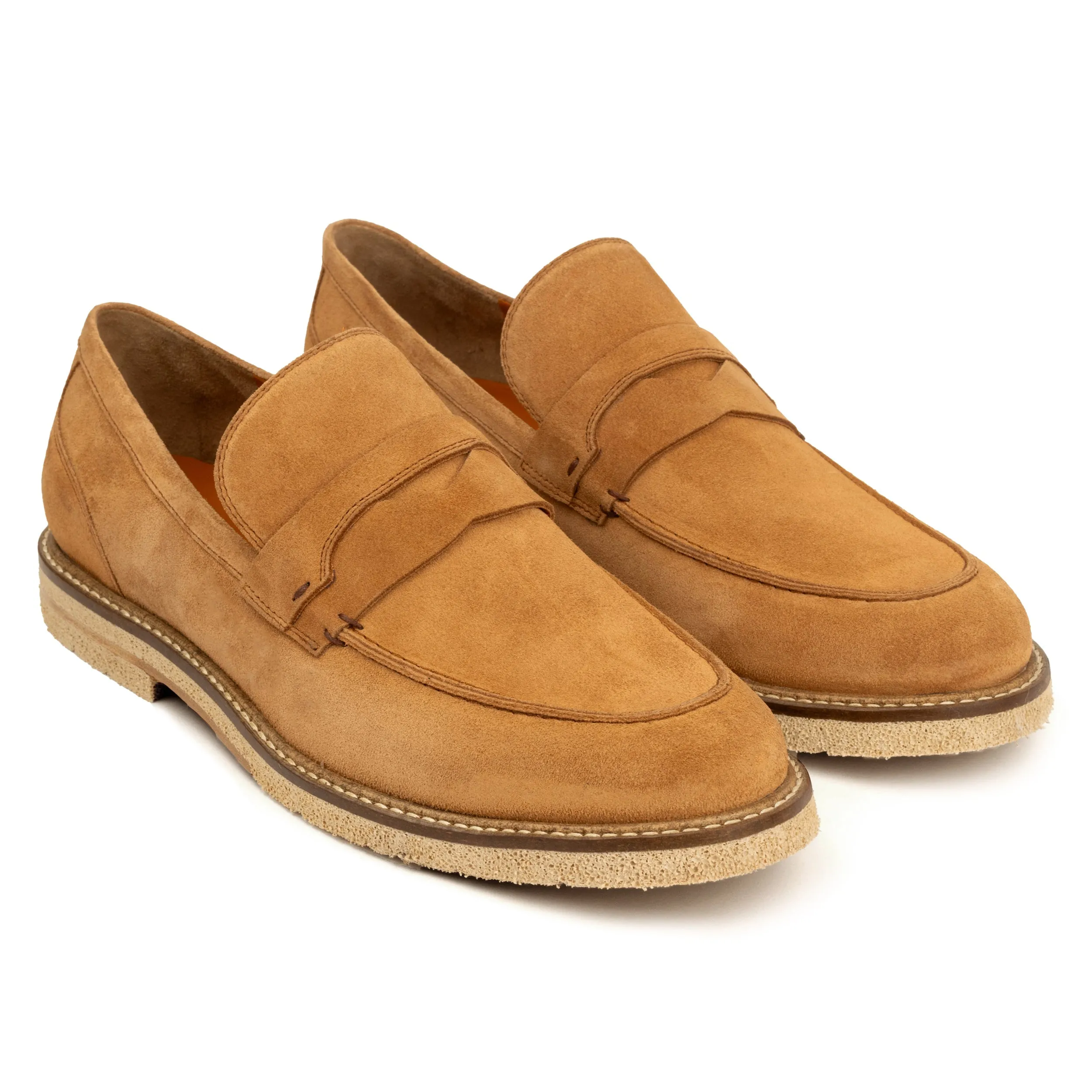 Men’s Light Tan Cognac Suede Loafers With Ruber Sole