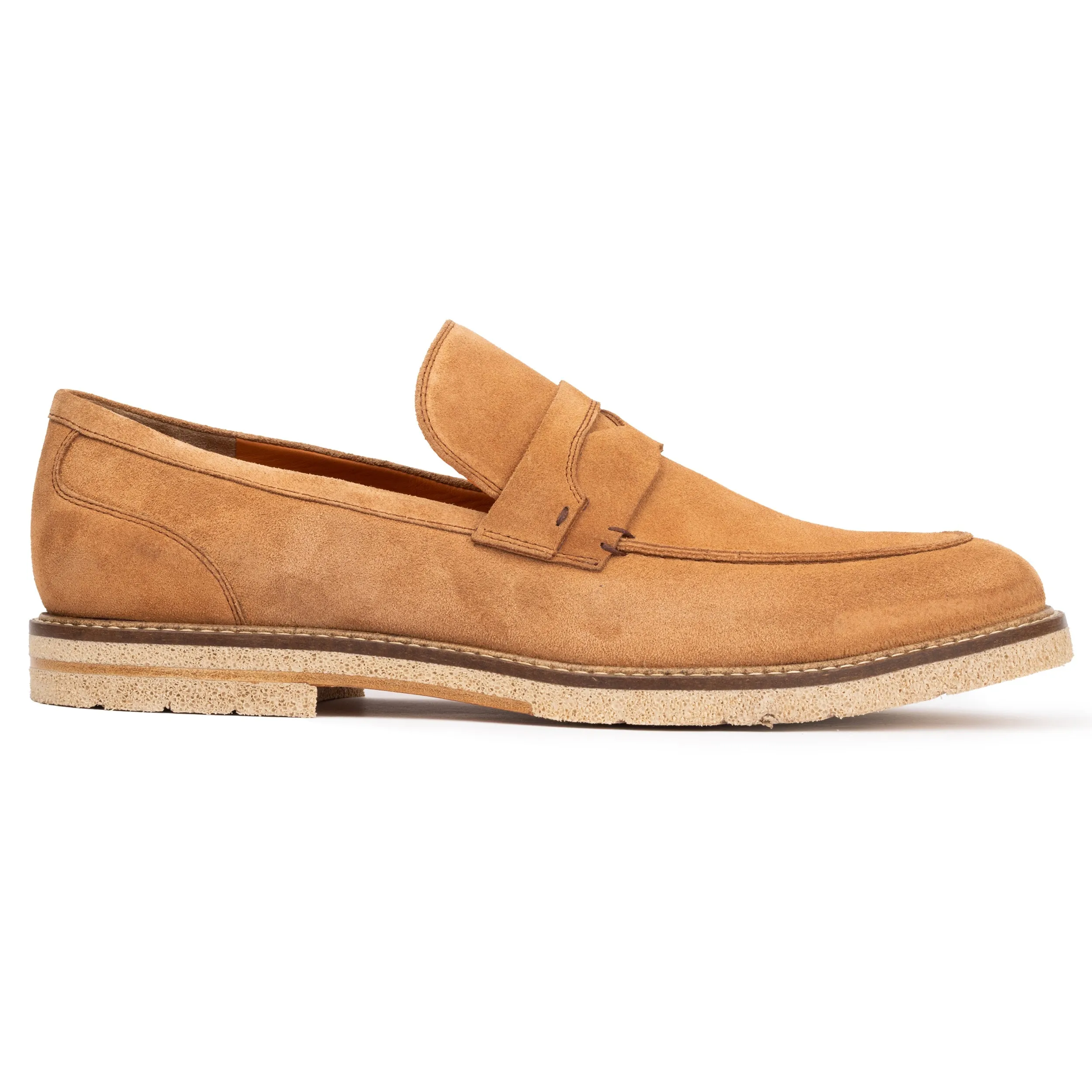 Men’s Light Tan Cognac Suede Loafers With Ruber Sole