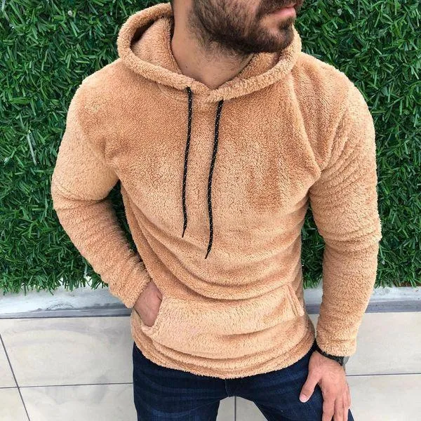 Men's Plush Solid Color Pocket Hoodie 55330030Z