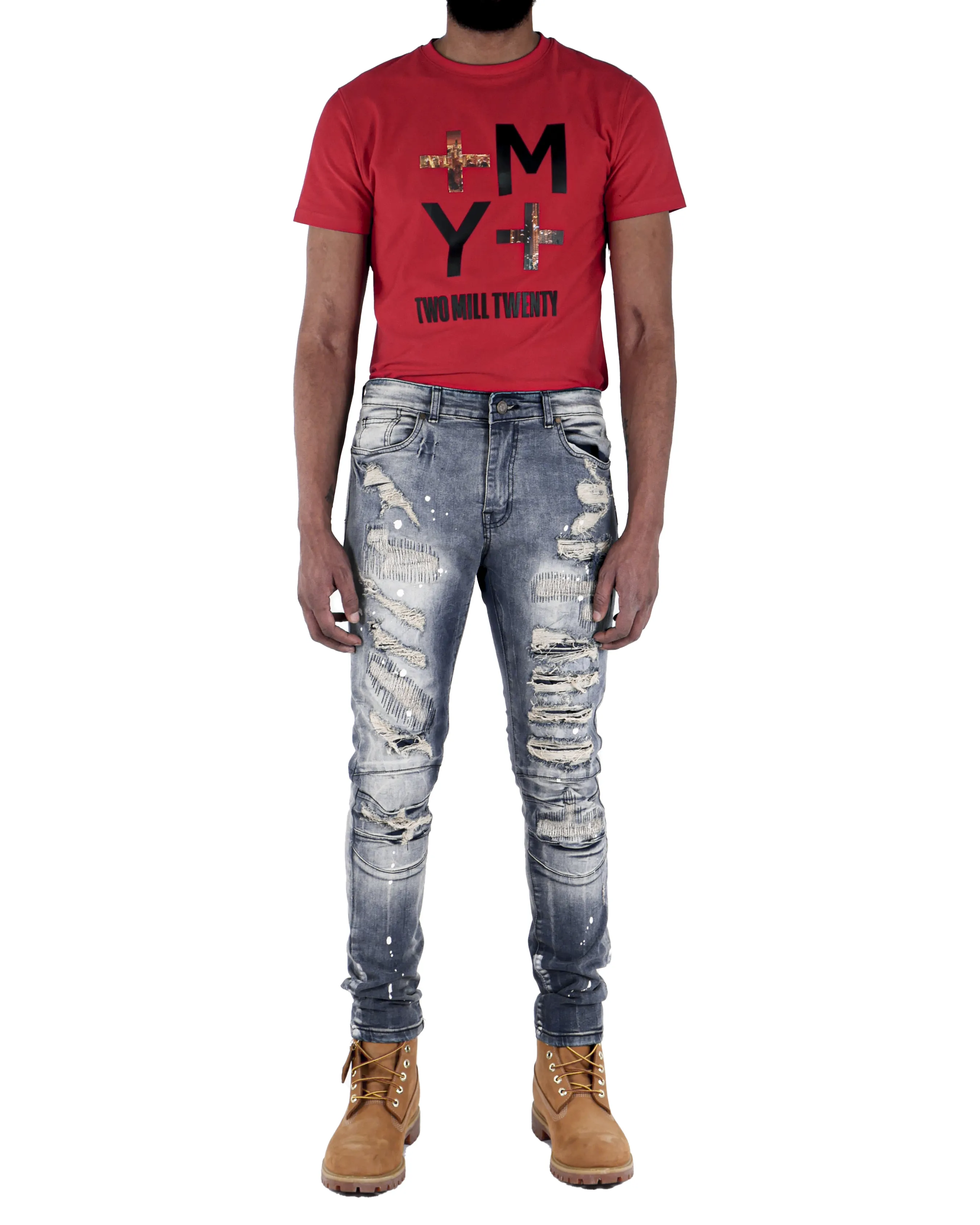 Men's TWO MILL TWENTY Division Slim Fit Rip & Rpair Jeans Vintage Dark Wash