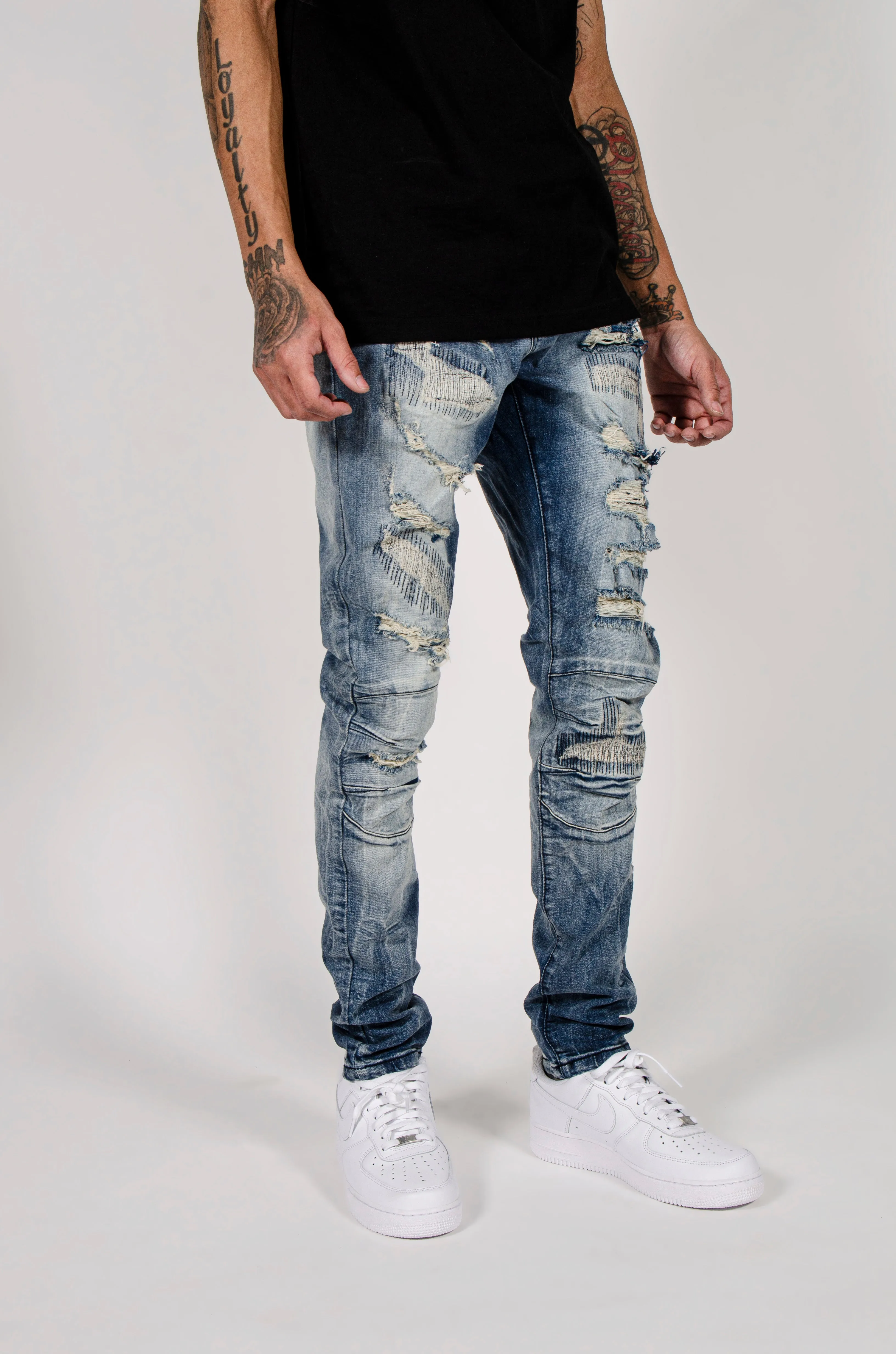 Men's TWO MILL TWENTY Division Slim Fit Rip & Rpair Jeans Vintage Dark Wash
