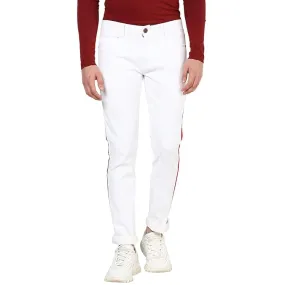 Men's White Side Striped Slim Fit Jeans Stretch