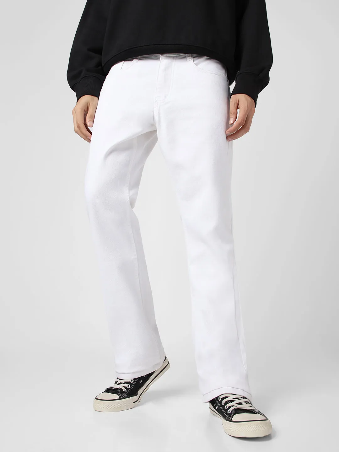 Men's White Washed Bootcut Jeans Stretchable