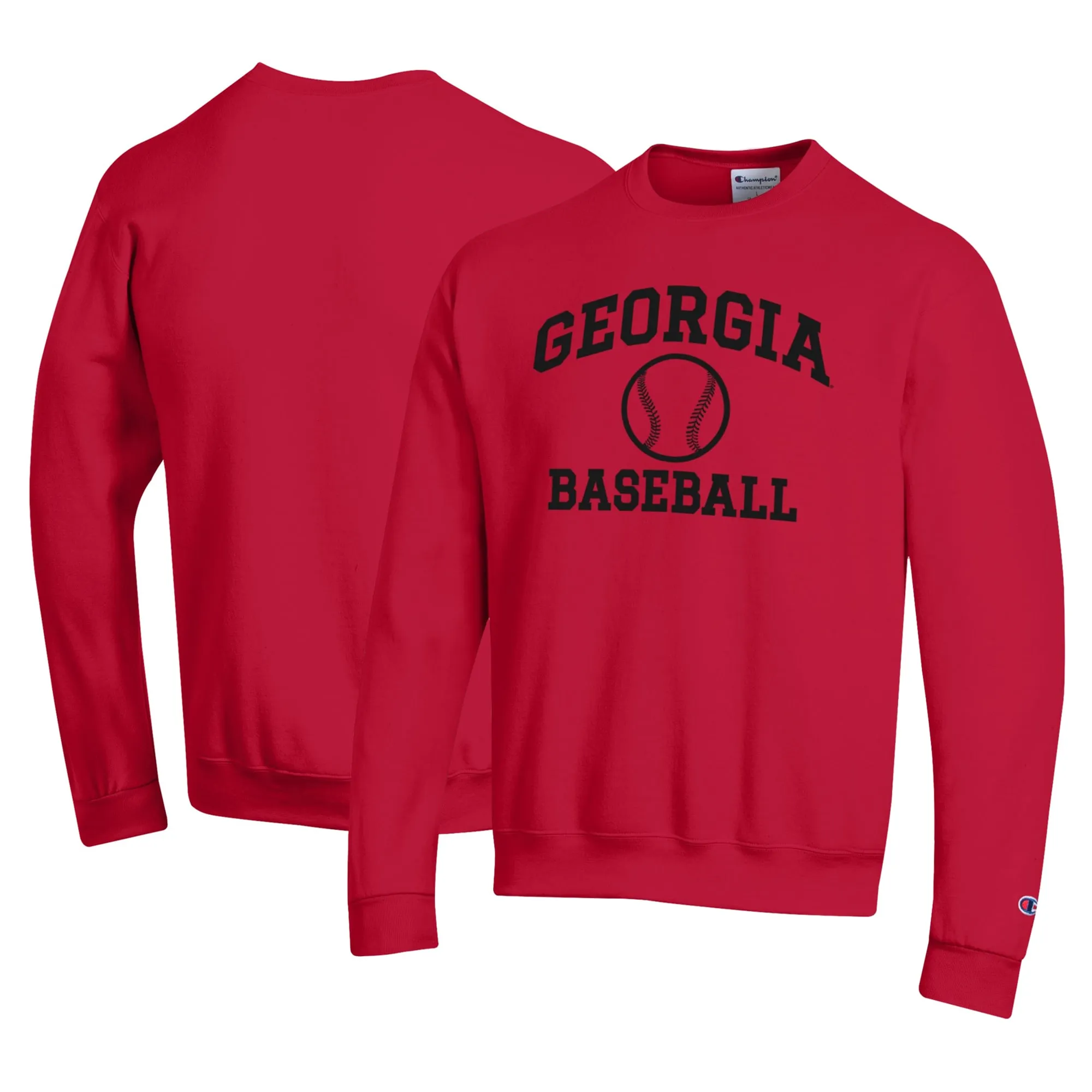 Men's Champion Red Georgia Bulldogs Icon Baseball Powerblend Pullover Sweatshirt