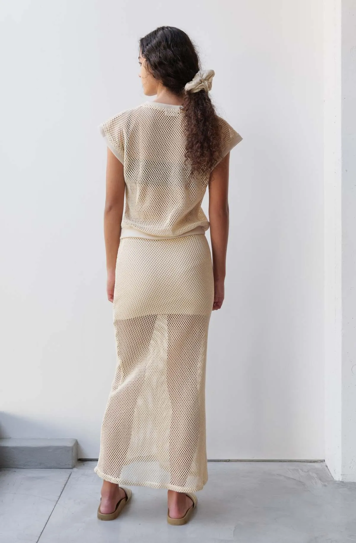 Mesh Long Skirt - Cream