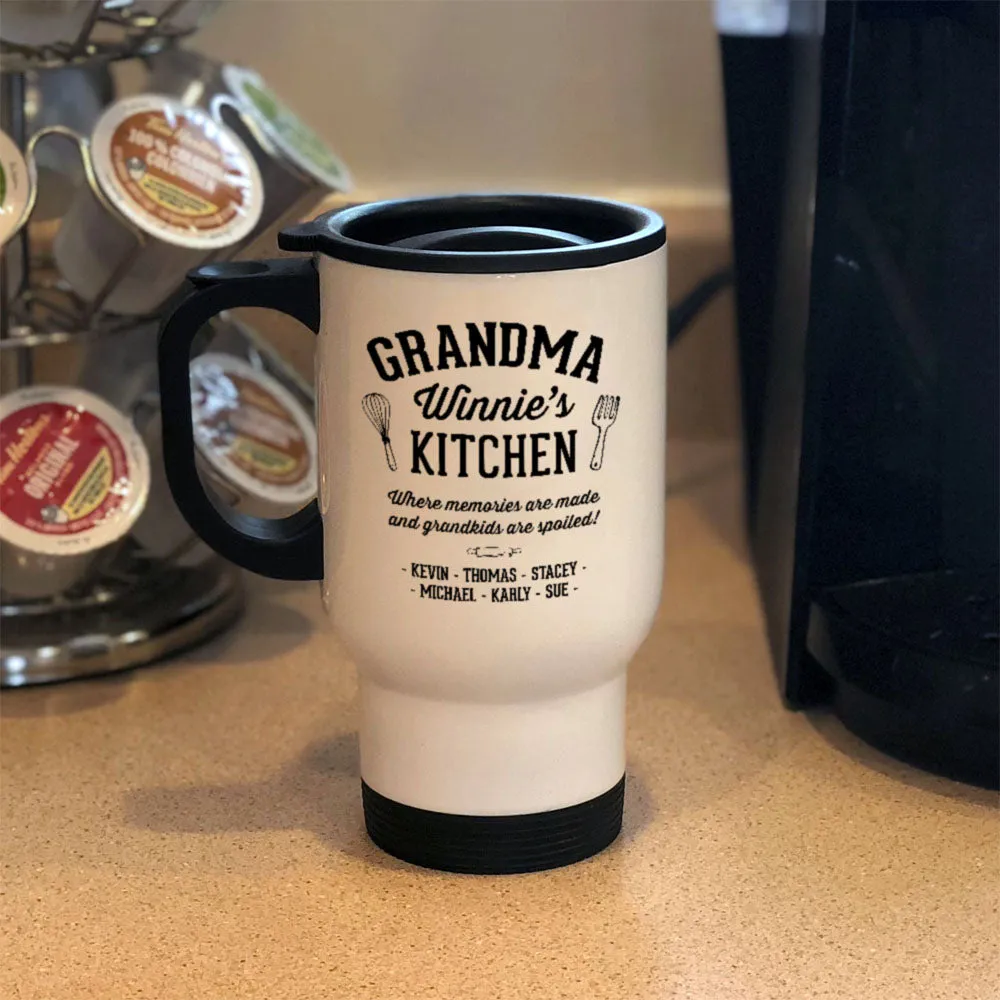 Metal Coffee and Tea Travel Mug Kitchen Where Memories are Made Grandma Personalize