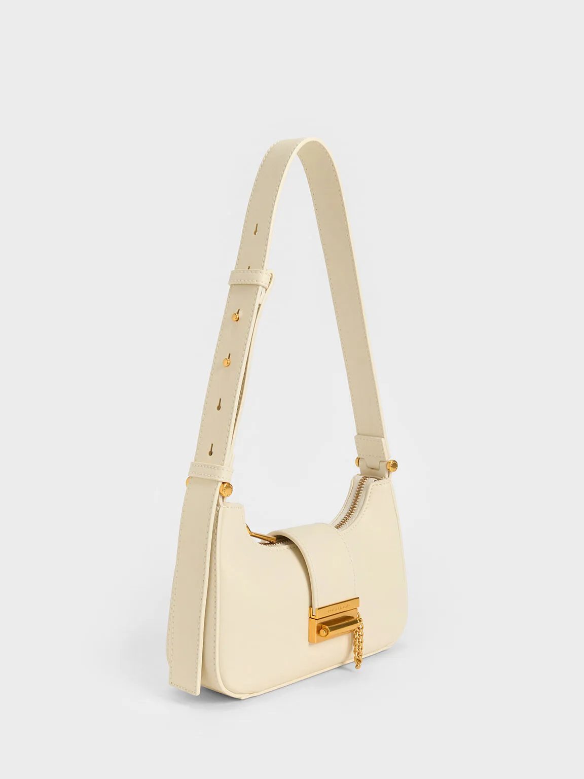Metallic Accent Belted Bag - Chalk