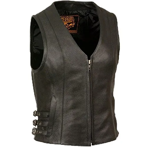 Milwaukee Leather Vest with V Shape Front Zipper and Side Belt Buckles Adjusters - Horizon Leathers