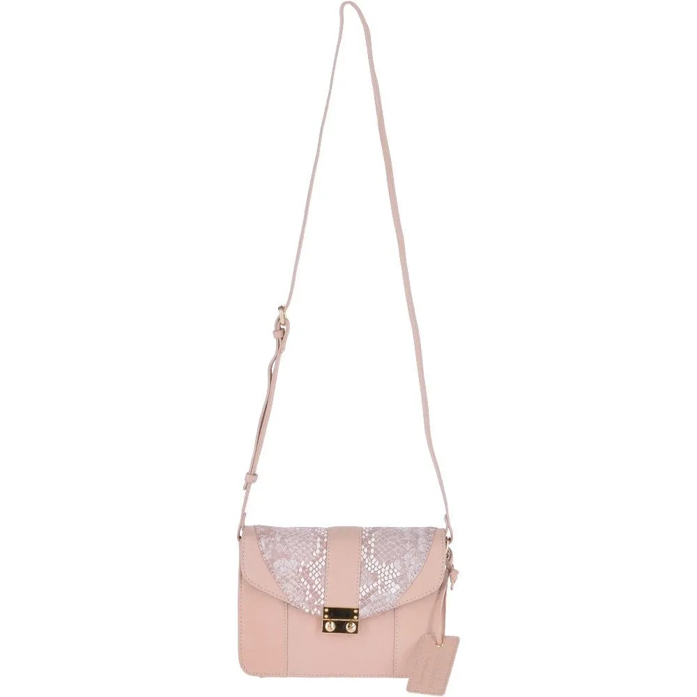 Mini Cross Body Bag With Snake Print Blush  -  62242