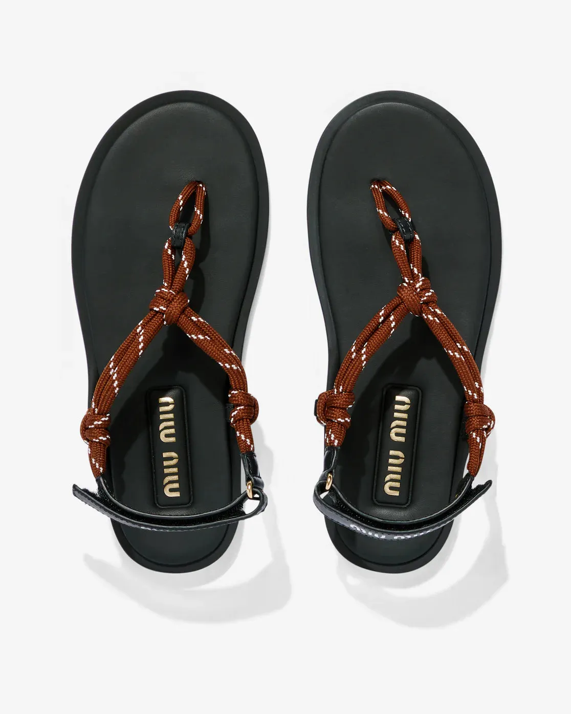 MIU MIU  Women's Riviere Cord and Leather Sandals Tobacco 