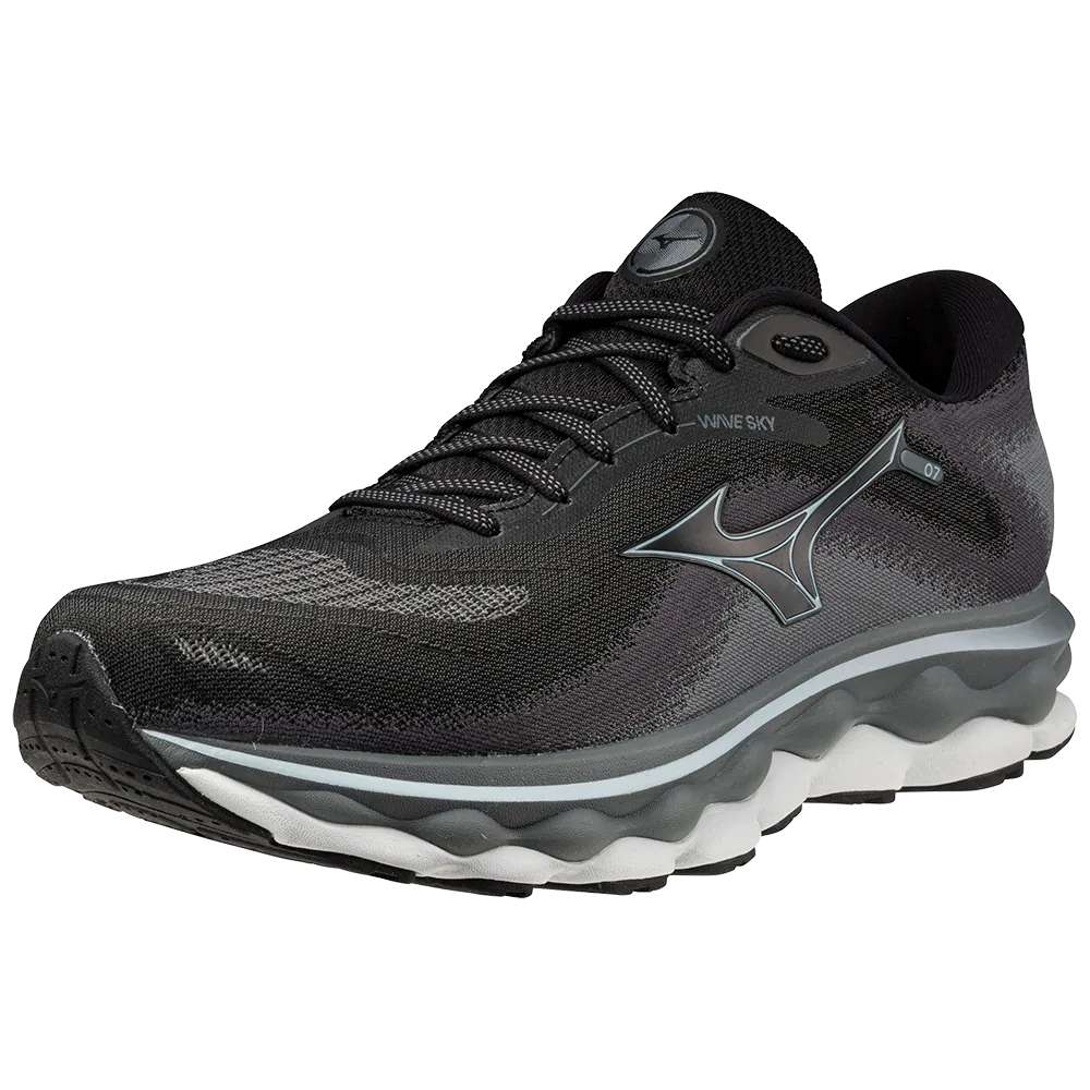 Mizuno Men's Wave Sky 7 Running Shoe in Black Glacial Ridge