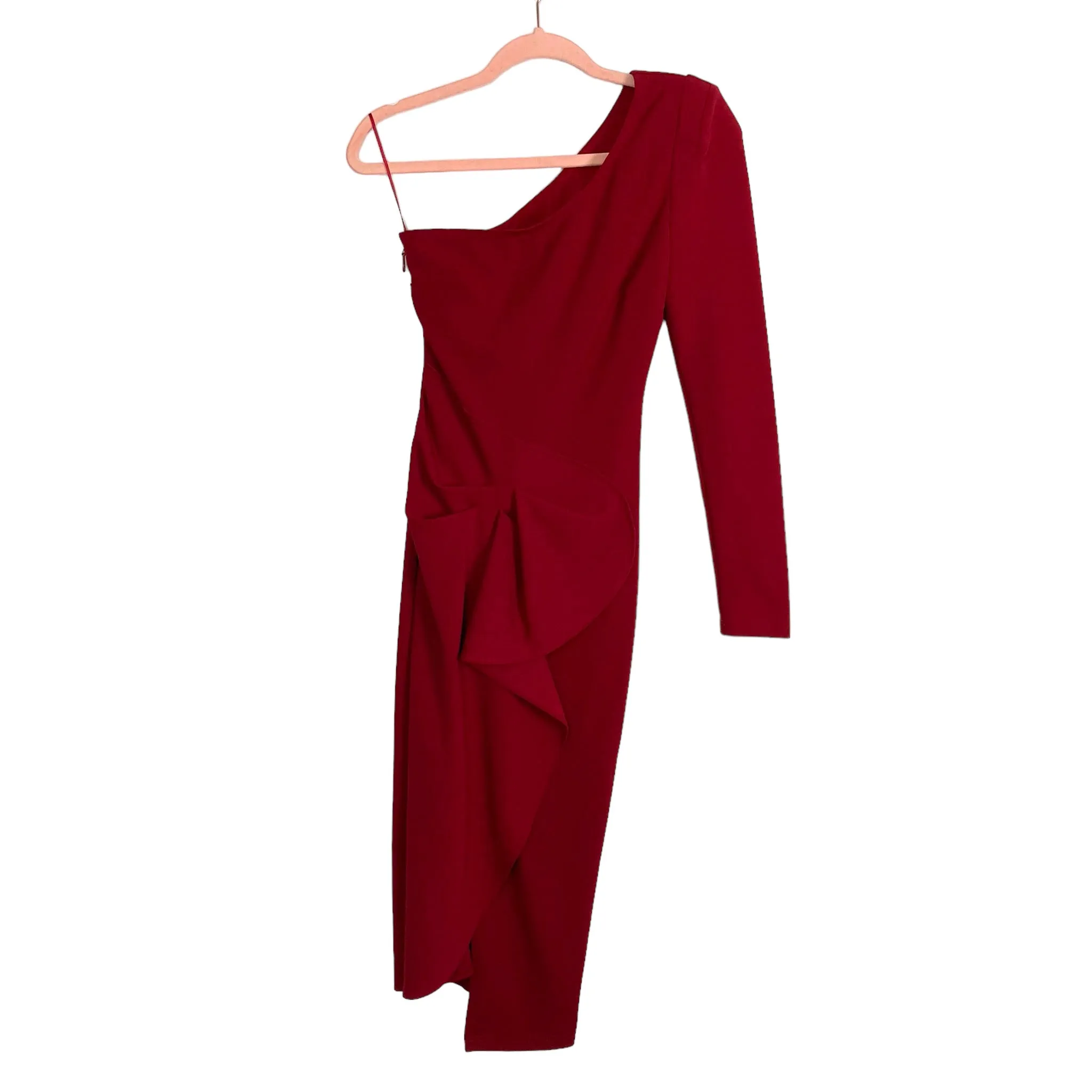 Mossman Red One Shoulder Faux Wrap Skirt with Gathered Detail Now and Forever Dress- Size 2