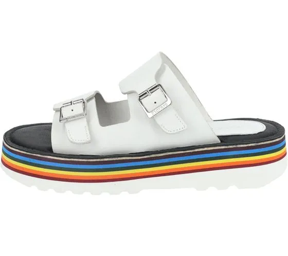 Mules de mujer Kickers Kick Hot de piel auténtica con doble tira y plataforma colorida 894972-50 33 Blanco