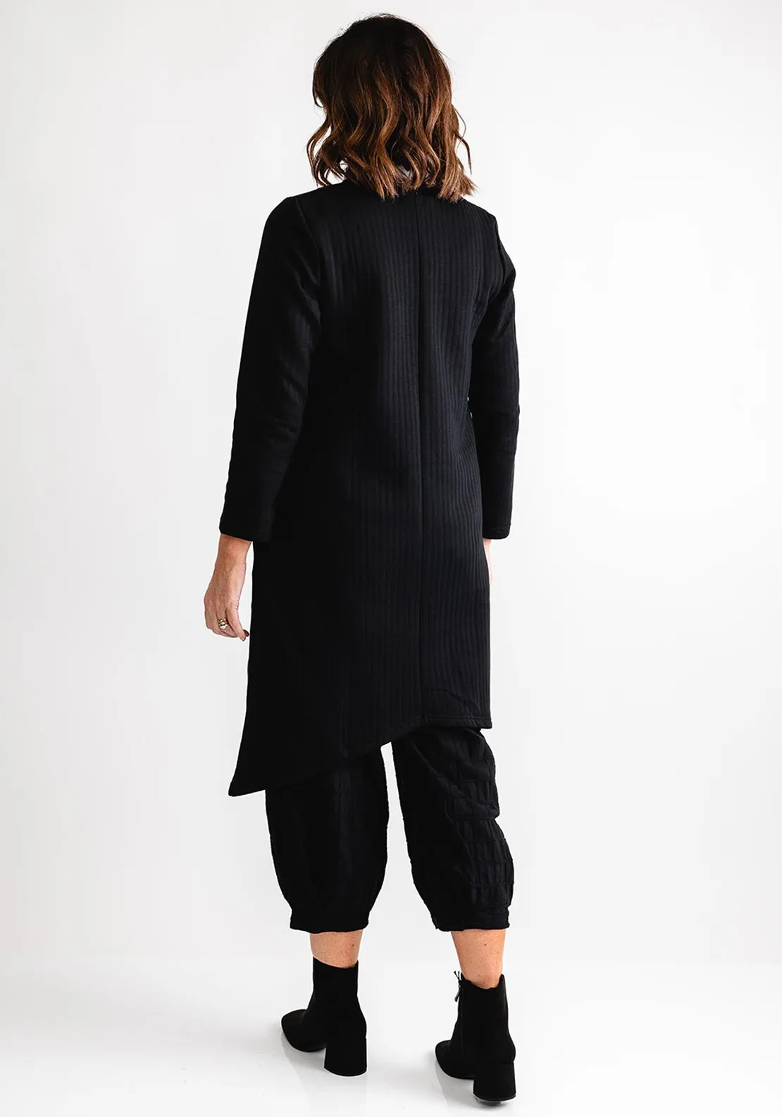 My Soul Line Pattern Long Cardigan, Black