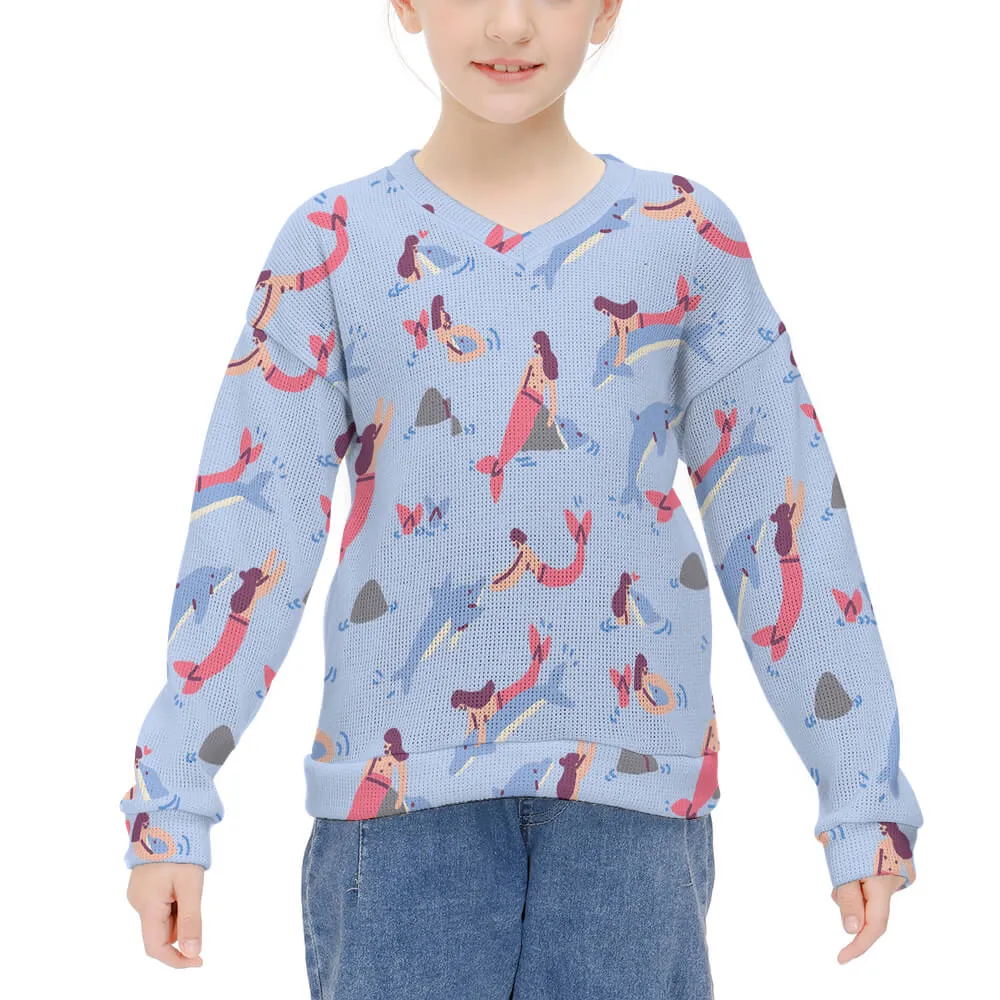Mädchen MY04 Sweatshirt Pullover mit V-Ausschnitt mit Fotos Motiven selbst gestalten und bedrucken