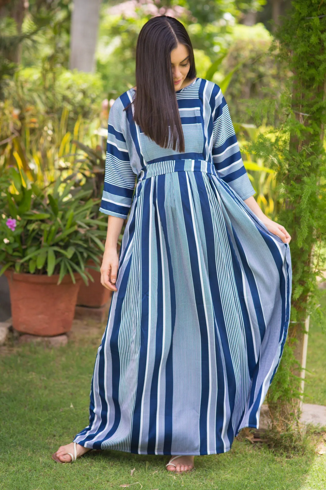 Nautical Crepe Maternity & Nursing Maxi