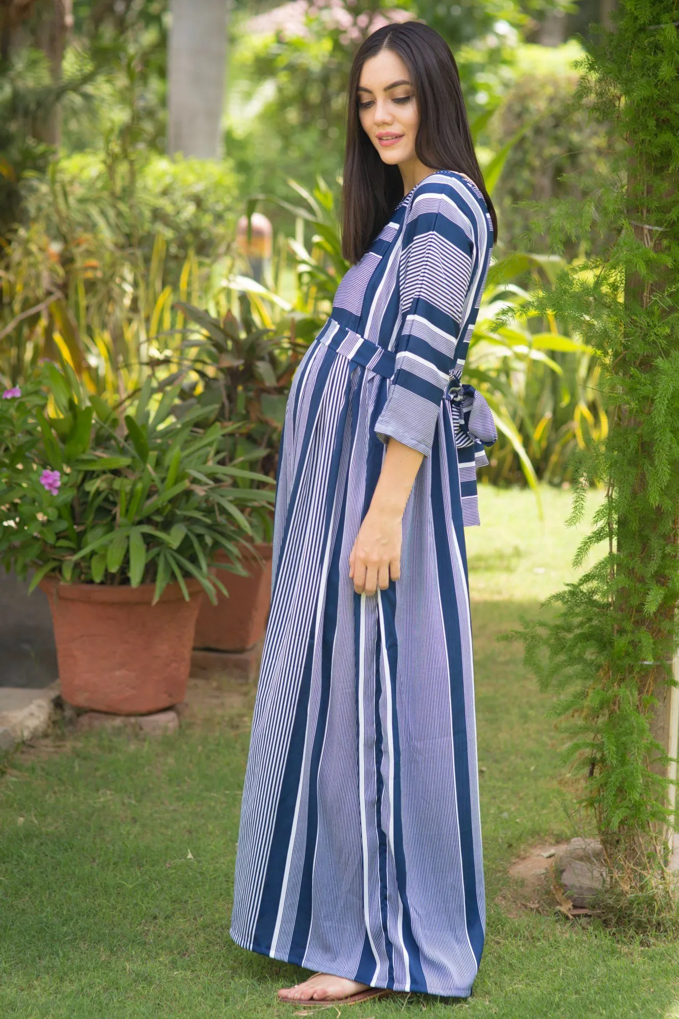Nautical Crepe Maternity & Nursing Maxi
