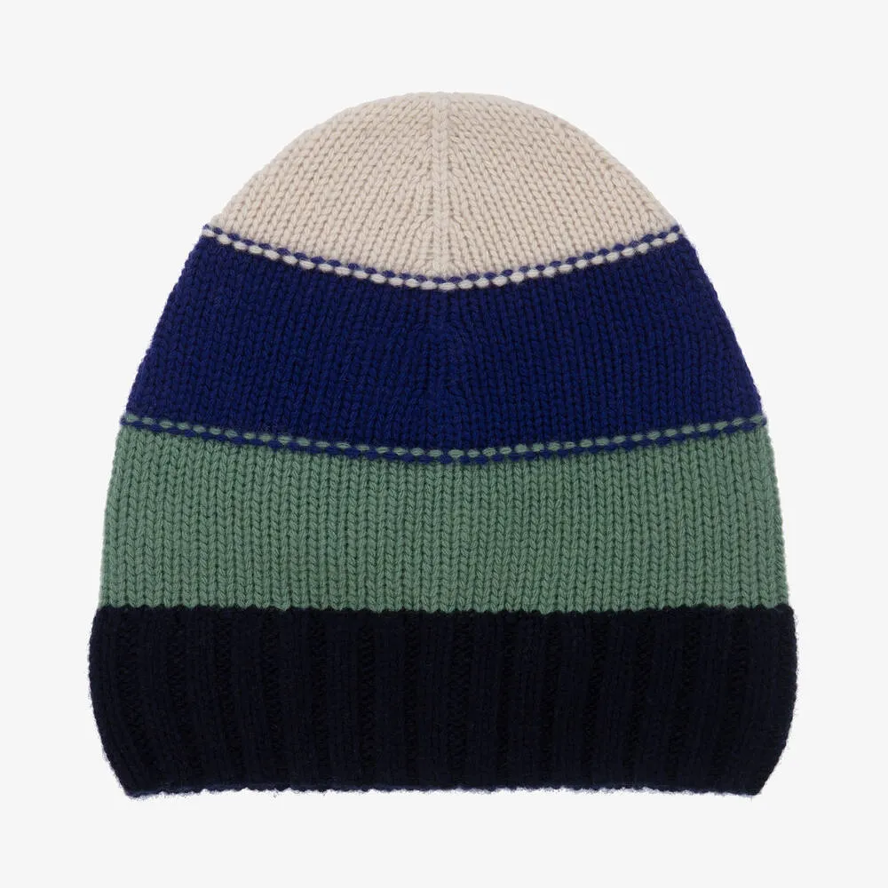 Navy Blue & Green Wool Hat