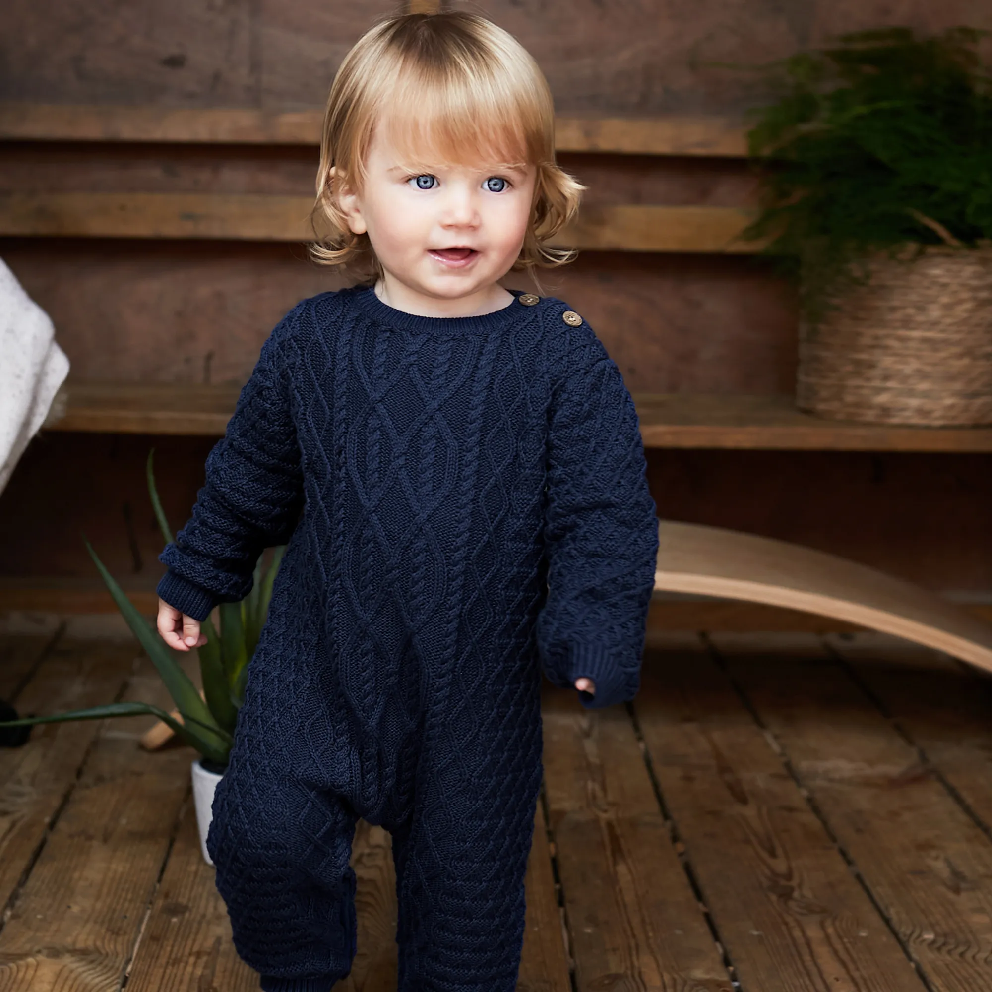 Navy Blue Knit Romper & Hat Set