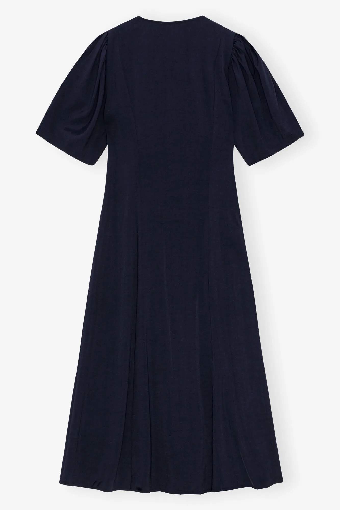 Navy Blue Viscose Twill Wrap Midi Dress