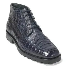Navy Genuine Caiman Crocodile Belly Ankle Boot By Los Altos