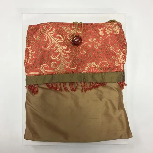 NB Tan-Coral Pattern Silk Shoulder Bag