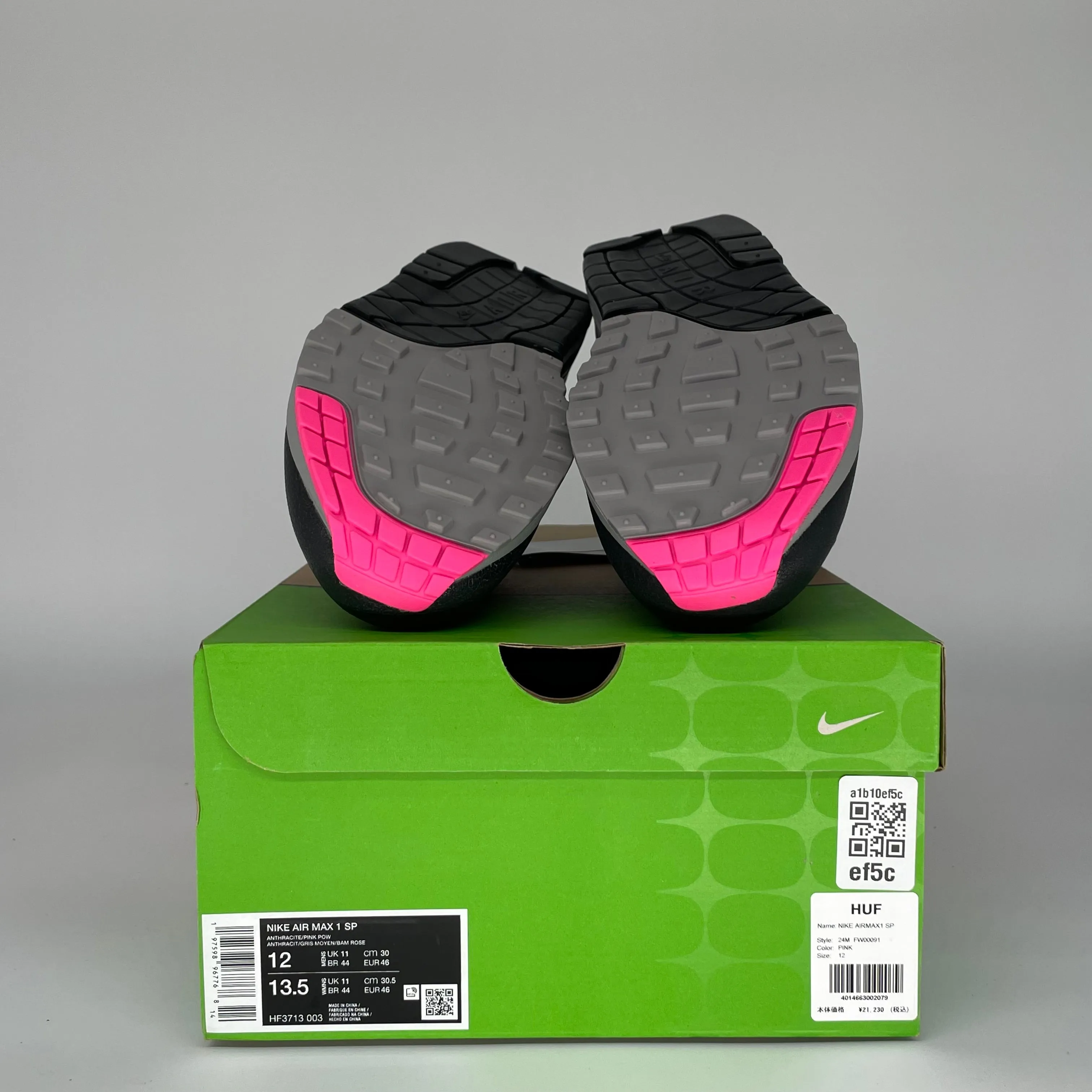 NIKE AIR MAX 1 HUF PINK POW SIZE 12 HF3713-003