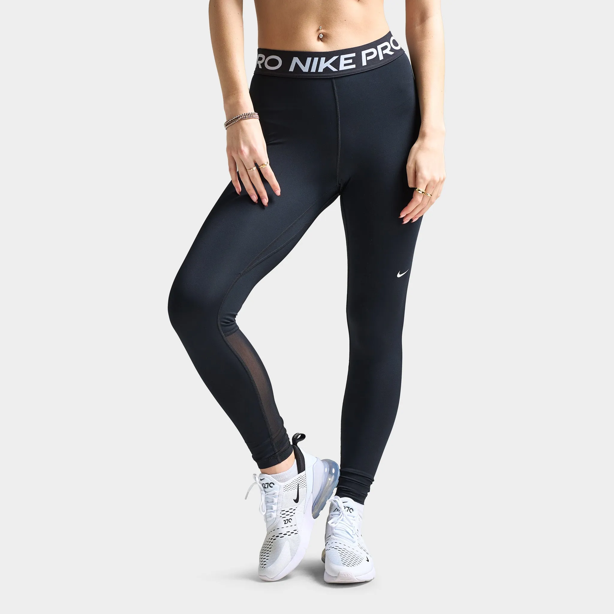 Nike Pro Women's Mid-Rise Mesh-Panelled Leggings Black / White