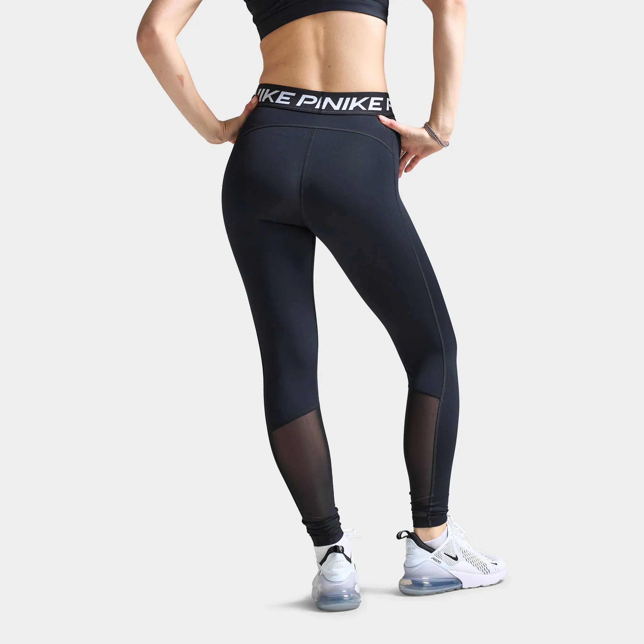 Nike Pro Women's Mid-Rise Mesh-Panelled Leggings Black / White