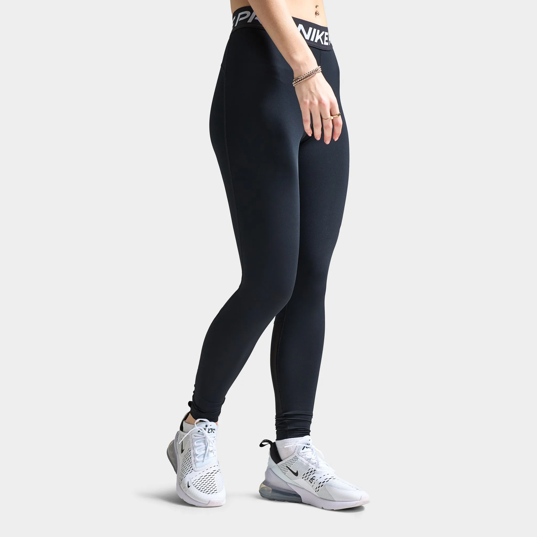 Nike Pro Women's Mid-Rise Mesh-Panelled Leggings Black / White