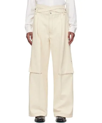 NULLUS White Intertwined Belt Tailored Carved Denim Trousers