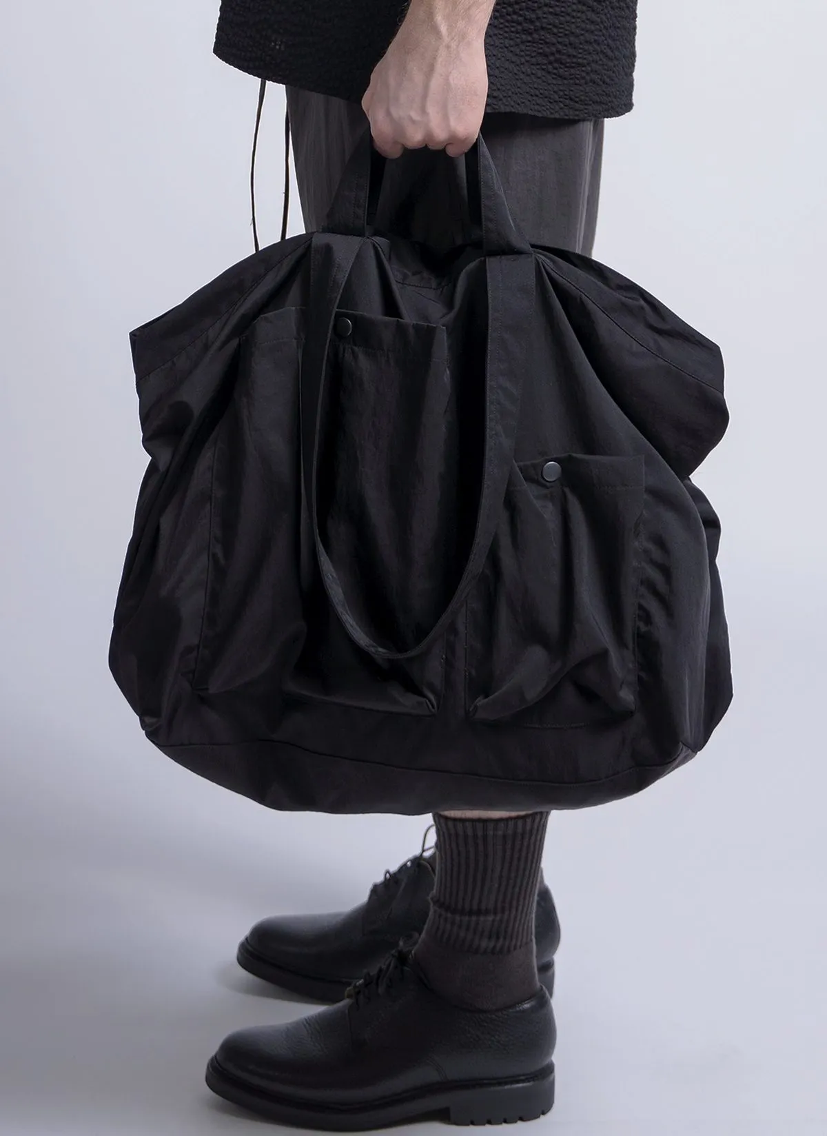 Nylon Twill Tri Pocket Slouchy Tote - Black