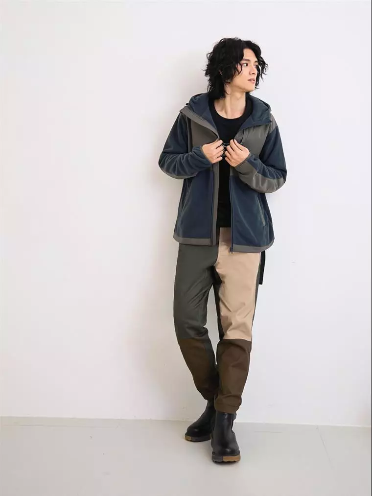 OBSTYLE Cut-and-sew Color-block Fleece-lined Hooded Jacket《KL1436》