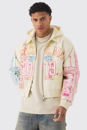 Official Man Boxy Hooded Embroidered PU Bomber Jacket