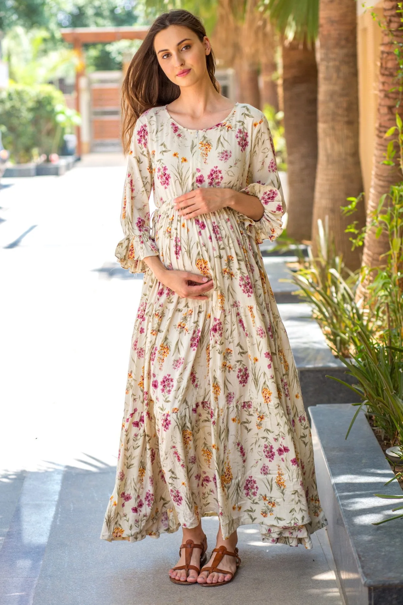 Offwhite Layered Maternity & Nursing Dress