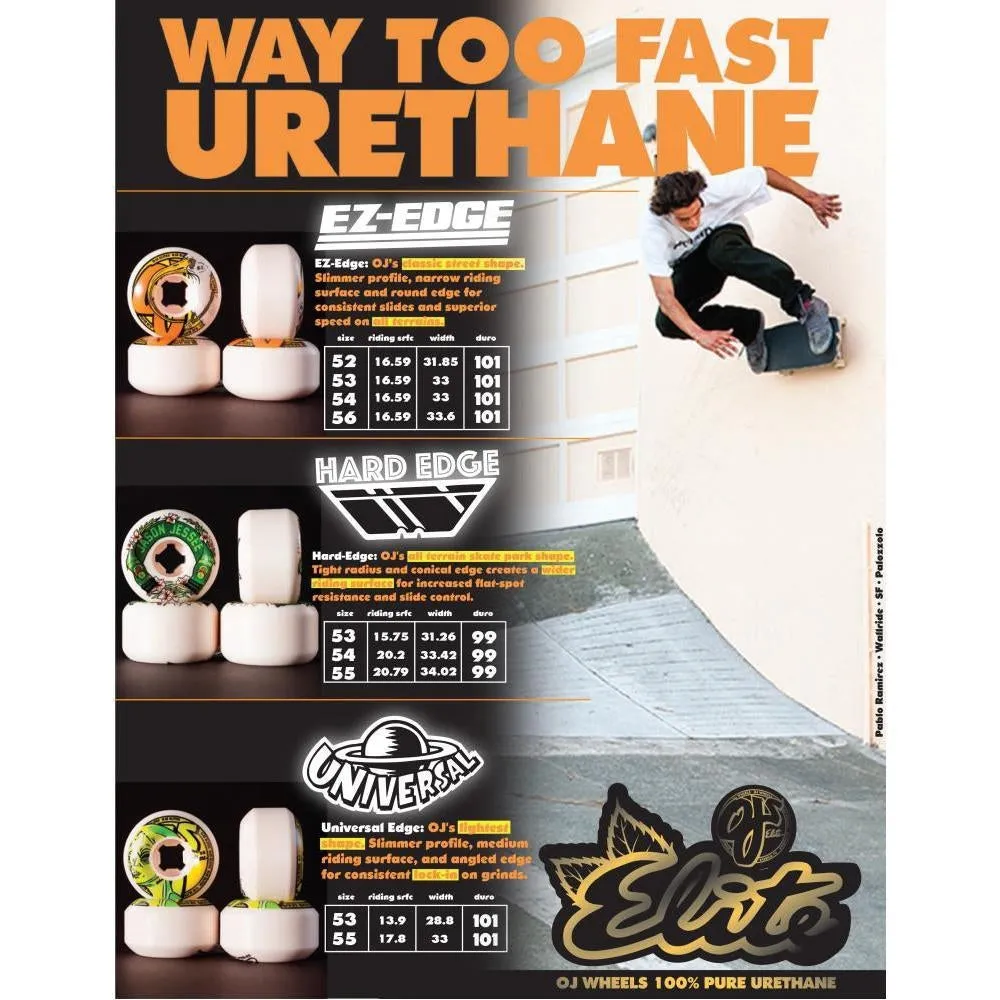 OJ Elite Nomads Skateboard Wheels 95a White 57mm