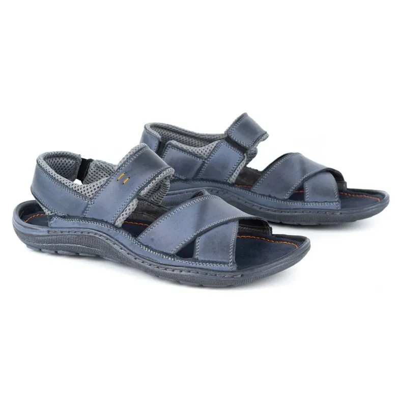 Olivier Men's leather sandals 336GT navy blue
