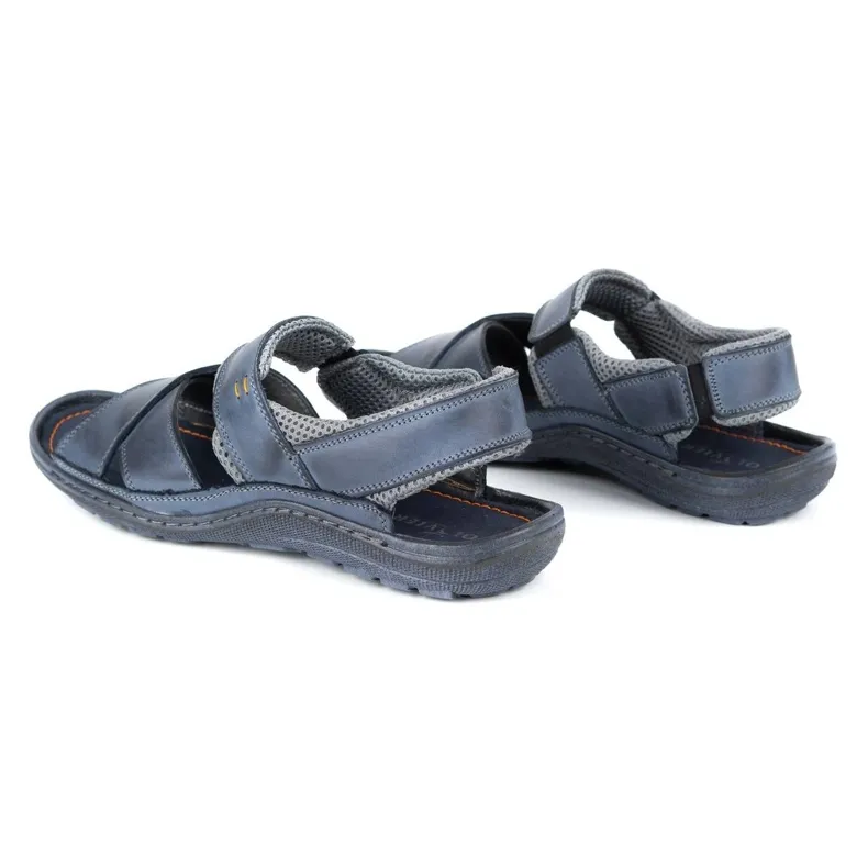 Olivier Men's leather sandals 336GT navy blue