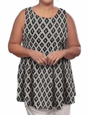 On The Plus Side - Printed Sleeveless Swing Tank Top - Plus