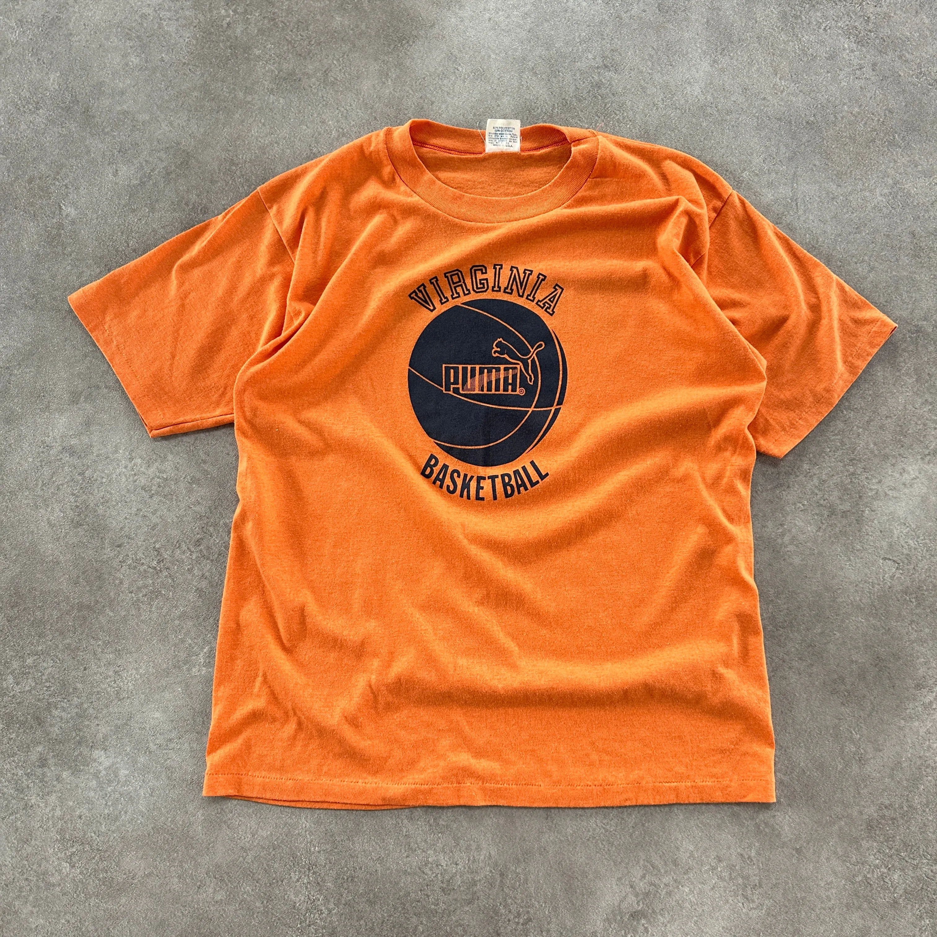 Orange 80s Puma Virgina Cal Cru Basketball Oversized Single Stitch T-Shirt (XL)