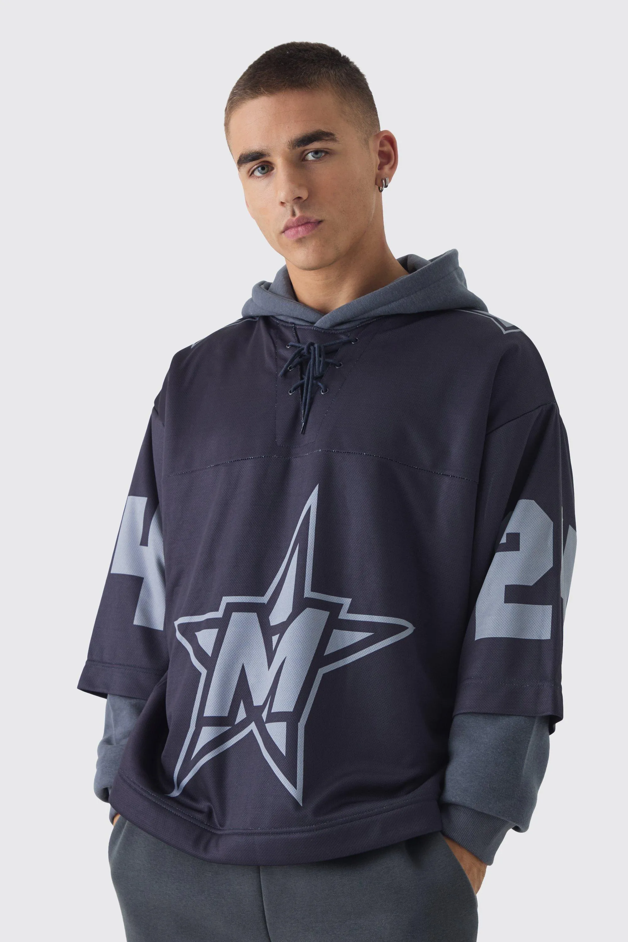 Oversized Boxy Mesh Layered Star Hockey Top