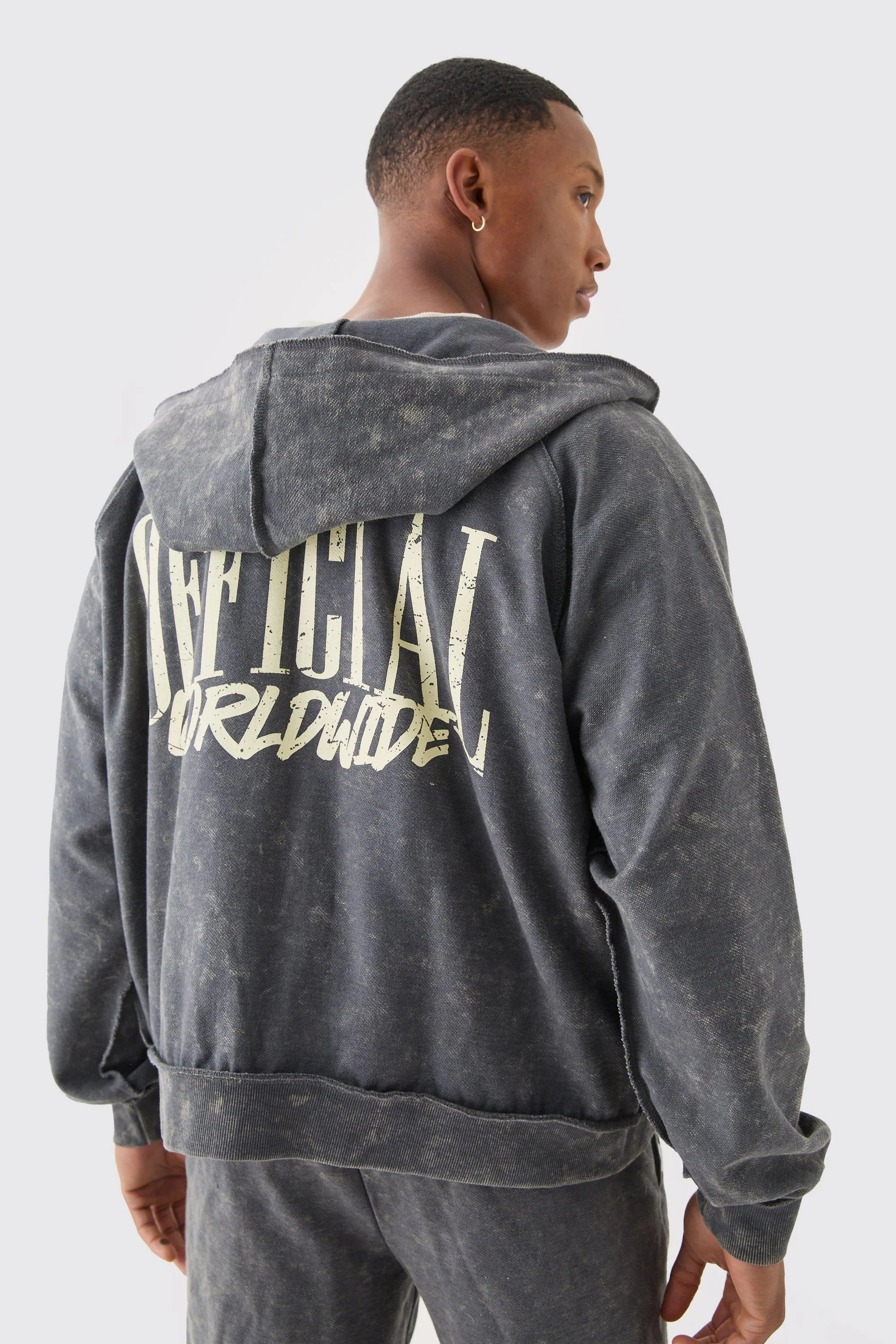 Oversized Boxy Reverse Loopback Printed Zip Through Hoodie | boohooMAN UK