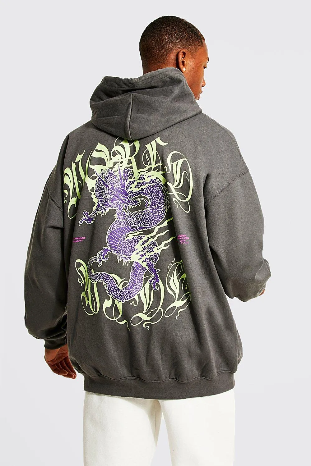 Oversized Dragon Back Graphic Hoodie