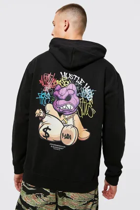 Oversized Graffiti Teddy Print Hoodie