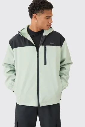 Oversized Man Tab Colour Block Hooded Windbreaker In Sage